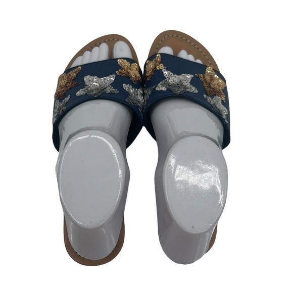 Mystique Blue Gold Silver Sequin Star Flip Flop Sandals Size 7 Women’s - Picture 5 of 10
